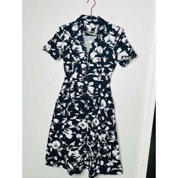 JASON WU Black White Brushstroke Floral 100% Cotton Button Placket Dress Size 2 - Picture 3 of 13